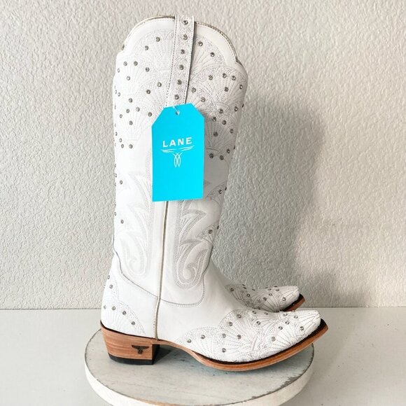 Lane CALYPSO Womens Cowboy Boots 10 White Western Cowgirl Mid Calf Pointed Toe - Picture 2 of 11